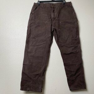 Mens Brown Carhartt Double Knee Distressed Dungaree Work Pant Size 40X32
